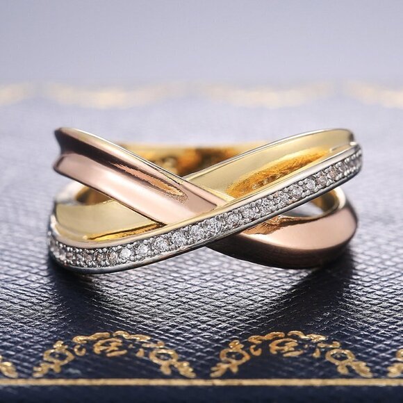💥  Ingenious Cross Shiny Zircon Pave Trendy Stackable Rings for Women, PD475 - Picture 1 of 7
